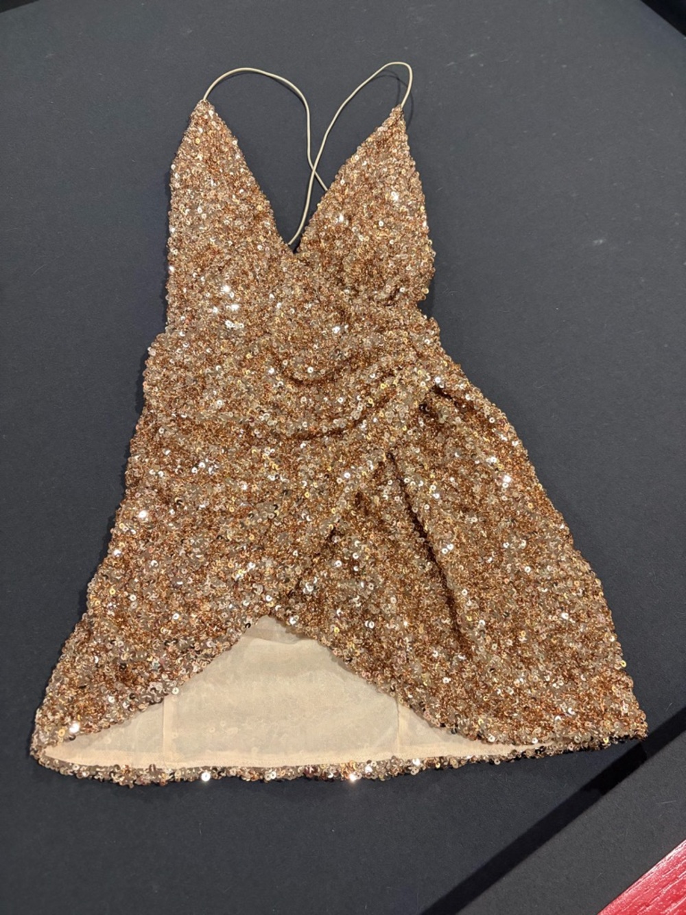 Oh Polly Gold Sequin Plunge Mini Dress - Picture 3 of 4